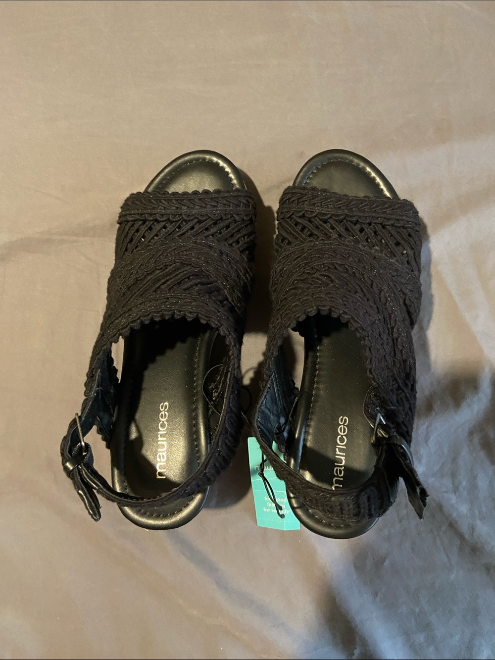 Maurices Black Crochet Slingback 3 inch Wedge Sandals
